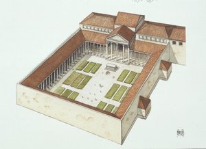 Rekonstruert forum bygget av Titus Flavius Vespasianus (farge litho) av School Italian