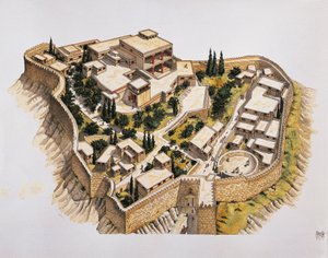 Rekonstruksjon av det gamle Mykene (farge litho)