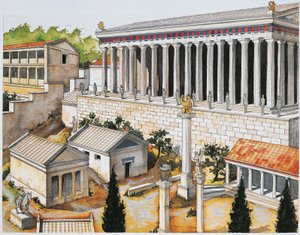 Rekonstruksjon av Apollo Sanctuary, Delphi, 8. til 3. århundre f.Kr. (farge litho)