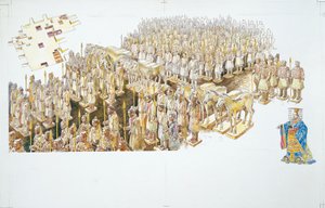 Terracotta-hæren i graven til keiser Qin Shi Huang (farge litho) av School Italian