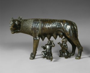 Den kapitolinske ulven som dier Romulus og Remus av School Italian