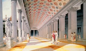 Trajans forum - rekonstruksjon av søylegangen (farge litho) av School Italian
