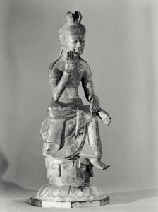 Bodhisattva sitter i en meditativ stilling, ca. 645-794 (forgylt bronse) (s/hvitt-bilde) av Japanese School