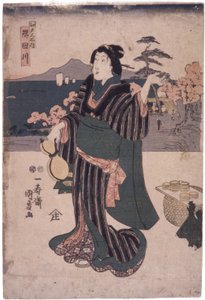 Edo Meisho House: Sumidagawa (kvinne med kalebass) av School Japanese