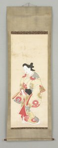 Kvinnefigur i blomsterkjole av Japanese School