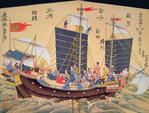Japansk handelsskip fra 1700-tallet (treblokktrykk) av School Japanese