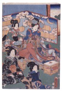 Luksuriøs interiørscene (tur) (fargetresnitt) av School Japanese