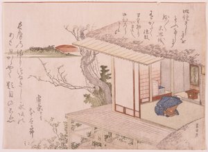 Mann som kneler foran en helligdom av School Japanese