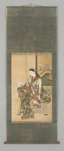 Sittende dame med vifte av Japanese School