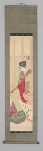Kvinne på vindussete (Kakemono) av Japanese School