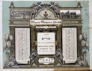 Minnekalender for fremtidige begravelsestjenester til en avdød nær slektning. Jahrzeit-maleri. Jødisk museum i Basel, Sveits. av School Jewish