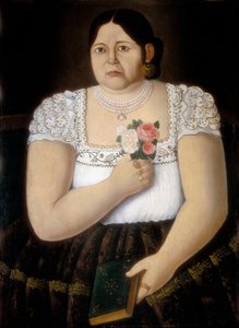 Portett av en innfødt Puebla-kvinne med en bukett roser (maleri)