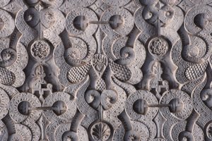 Detalj av en vegg, bygget av saadierne i 1565 (stukk)