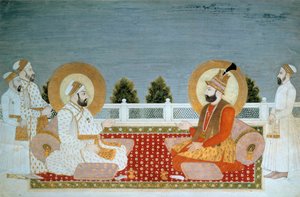 Indisk kunst: "" Representasjon av Mohammed Shah (1702-1748) indisk keiser og Nadir Shah (1688-1747), Shah av Iran"" Miniature of the Mughole School, Muhammad Shah (1526-1858 A.D.), Søn. 0,21x0,31 m - Paris, Musee Guimet, Musee national des Arts Asian - M