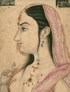 Lal Kunwar, favoritten til den åttende Mughal-keiseren Jahandar Shah (død 1125 AH/AD 1713), Mughal-miniatyr (papir med blekk, maling og gull montert på papp)