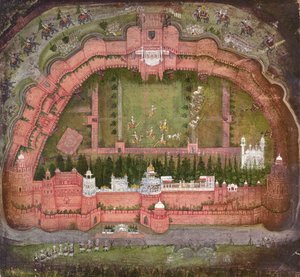 The Red Fort, Agra, Johnson Album VII nr.1 nummerert 11, ca. 1750 (gouache på papir)