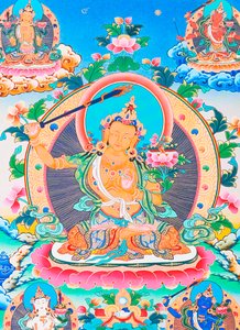 Bilde som viser Manjushree, den legendariske skaperen av Kathmandu-dalen (gouache på tøy) av School Nepalese