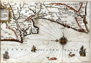 Cape Sagres (eller Sacred Cape) ved slutten av Portugal etter portulan av Luca J. Waghenaer Treesor av zeevaert trykt i Leiden i 1592 av School Netherlandish