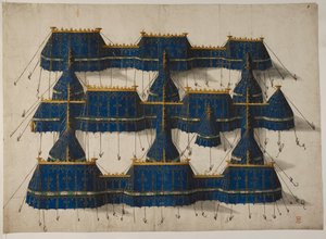 Design for en kongelig paviljong i blått og gull, ca. 1520 (vellum) av School Netherlandish