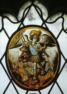 Roundel: St Michael (farget glass) av School Netherlandish