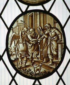 Roundel: Tobias drar med engelen, sannsynligvis 1800-tallet (farget glass) av School Netherlandish