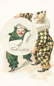 Norsk nyttårskort (fargelitografi) av School Norwegian