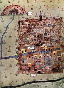 Kart over Erzerum, Tyrkia ca. 1600 (farge litho)