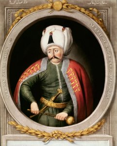 Det osmanske riket: portrett av den niende osmanske sultanen Selim I sier det forferdelige eller det grusomme (1470-1520). Miniatyr. Topkapi Sarayi Istanbul bibliotek