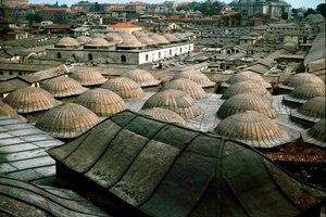 Panoramautsikt over Istanbul, med kupler av den store basaren av School Ottoman