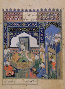 Or.2838 f.20v Timur troner på Balkh, persisk (vellum) av School Persian