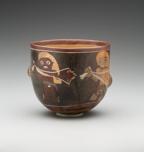 Skål dekorert med menn som spinner, Nazca South Coast (malt terrakotta)