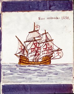 Representasjon av en karakk (skip) av den portugisiske flåten (tegning på keramikk