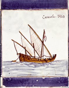 Representasjon av en karavel fra den portugisiske flåten (tegning på keramikk (azulejo)