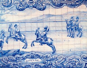 Rytter som øver på Alcancias i Portugal. Azulejos. Italias ambassade, Lisboa av School Portuguese