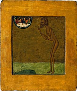 Basilikum den salige eller den hellige basilikum (Vassili) (1469-1551 eller 1557). Anonymt russisk ikon, tempera på tre, slutten av 1500-tallet. Tradisjonell kunst fra Moskva. Statens Tretyakov-galleri, Moskva. av School Russian