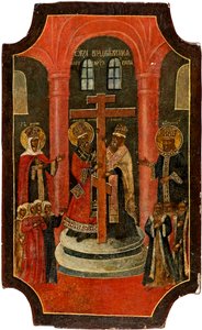 Exaltation de la Sainte Croix (Exaltation of the Holy Cross) - Russisk ikon, tempera på tre av School Russian