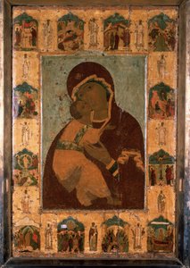 ""Jomfruen av Vladimir"" (Vladimirskaia) russisk ikon. Maling på tre. 1514 Dormition-katedralen i Kreml, Moskva av School Russian