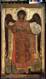 ""Erkeengelen Saint Michael"" Russisk ikon. Maling på tre. Rundt 1300. Statens Tretjakovgalleri, Moskva av School Russian