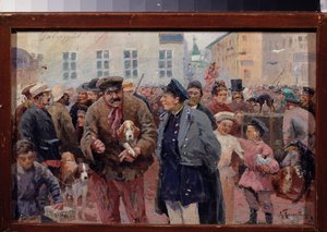 Dyremarkedet på Trubnaya-plassen i Moskva. (Mangelen mellom bur og kjæledyrselgere). Arbeid av en russisk mester, olje på lerret, andre halvdel av 1800-tallet. Statens sentrale litterære museum, Moskva. av School Russian