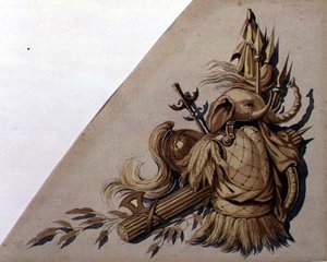Neo-Classical Trophies of Arms: India, ca. 1825 (akvarell på papir) av School Russian