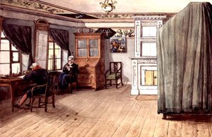 Nyklassisk skriverom med et eldre par av School Russian