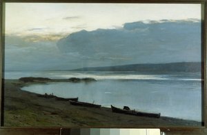 En natt på Volga. Anonymt maleri av School Russian