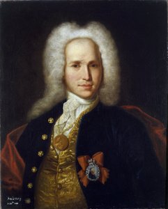Portrett av vitenskapsmannen, militæringeniøren og oppfinneren Andrey Nartov (1683-1756). (Portrett av vitenskapsmannen, militæringeniøren og oppfinneren A. Nartov). Anonymt maleri, olje på lerret, ca 1725. Russisk kunst av School Russian