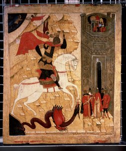 ""Representasjon av Saint George og dragen"" Russisk ikon. Maleri på tre fra 1400-tallet. Statens Tretyakov-galleri, Moskva av School Russian