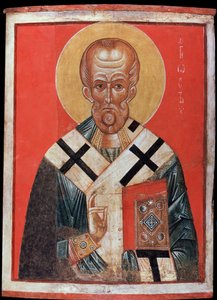 Saint Nicolas (eller Saint Nicolas de Myre eller Saint Nicolas de Bari, 270-345) (Saint Nicholas). Russisk ikon, tempera på tre, slutten av 1200-tallet, tidlig 1300-tall, kunst fra Novgorod (Russland). State Hermitage, St. Petersburg. av School Russian