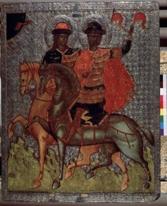 De hellige Boris (eller Roman) og Gleb (eller David) på en hest (martyrer i 1015) (De hellige Boris og Gleb på hesteryggen). Yngre sønner til Saint Vladimir, storprins av Kiev, de var alltid preget av sin fromhet, men da faren døde, den eldste Svia av School Russian
