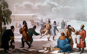 Skatere i St. Petersburg. Litografi, russisk skole av School Russian