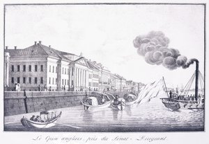 Den engelske kai, nær Senat-Dirigeant; Quai Anglais, nær Senat-Dirigeant, tidlig på 1800-tallet (litografi) av School Russian