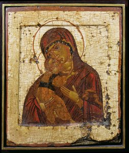 The Mother of God of Vladimir, russisk ikon, Pskov-skolen, slutten av 1400-tallet (tempera på panel) av School Russian