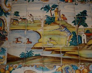 Azulejos-fliser som viser en jeger som skyter hjort (keramikk) av School Spanish